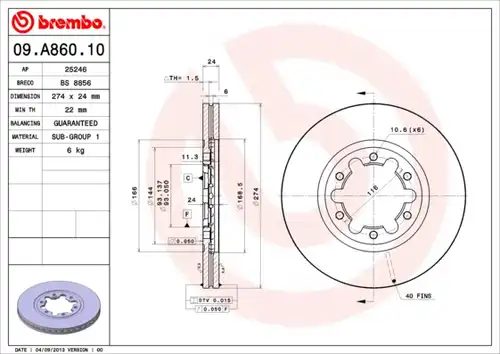 спирачен диск BREMBO 09.A860.10