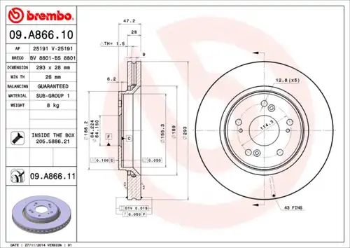 спирачен диск BREMBO 09.A866.10