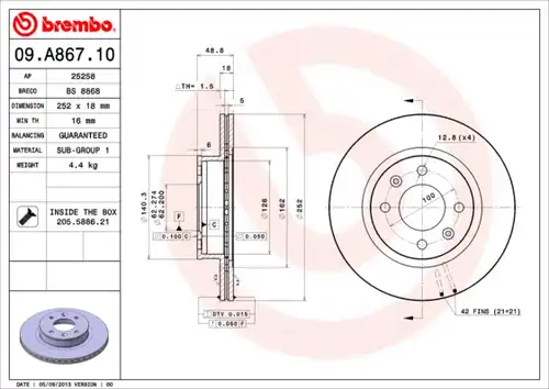 спирачен диск BREMBO 09.A867.10