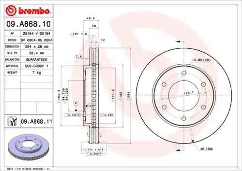 спирачен диск BREMBO 09.A868.10