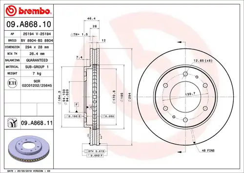 спирачен диск BREMBO 09.A868.11