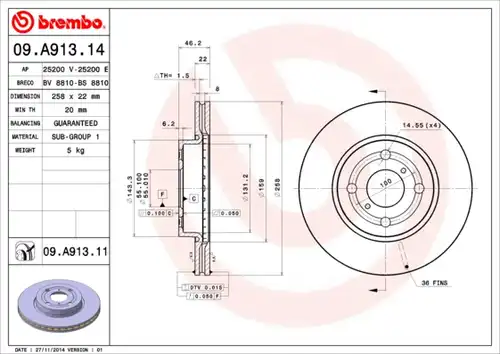 спирачен диск BREMBO 09.A913.14