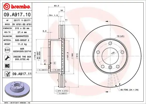 спирачен диск BREMBO 09.A917.10