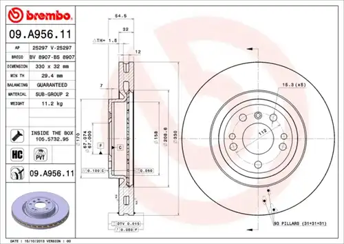 спирачен диск BREMBO 09.A956.11