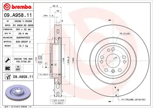 спирачен диск BREMBO 09.A958.11