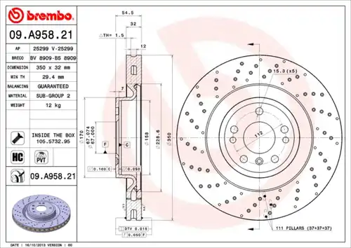 спирачен диск BREMBO 09.A958.21