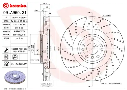 спирачен диск BREMBO 09.A960.21