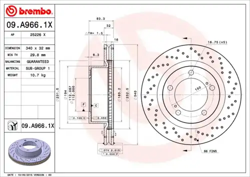 спирачен диск BREMBO 09.A966.1X