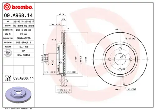 спирачен диск BREMBO 09.A968.14