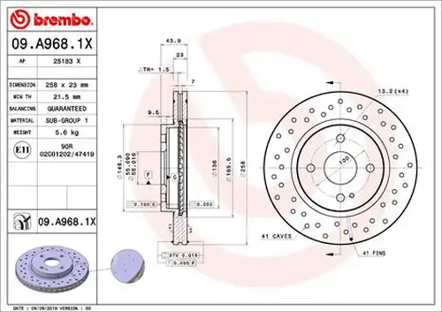 спирачен диск BREMBO 09.A968.1X