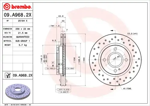 спирачен диск BREMBO 09.A968.2X