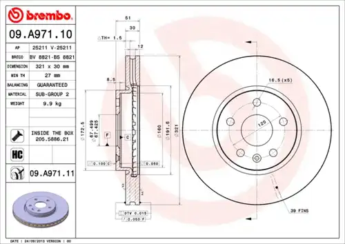 спирачен диск BREMBO 09.A971.10