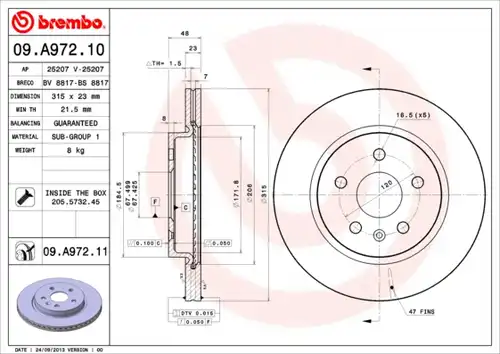 спирачен диск BREMBO 09.A972.10