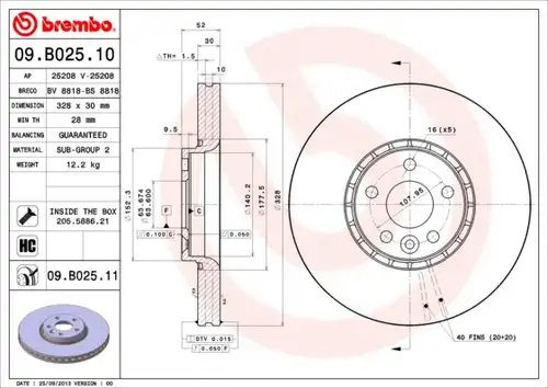 спирачен диск BREMBO 09.B025.10