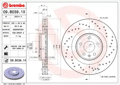 спирачен диск BREMBO 09.B039.1X