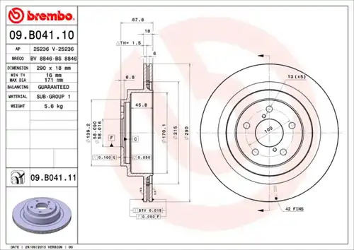 спирачен диск BREMBO 09.B041.10