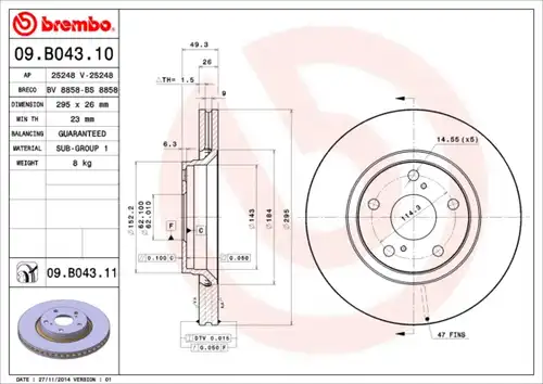 спирачен диск BREMBO 09.B043.10