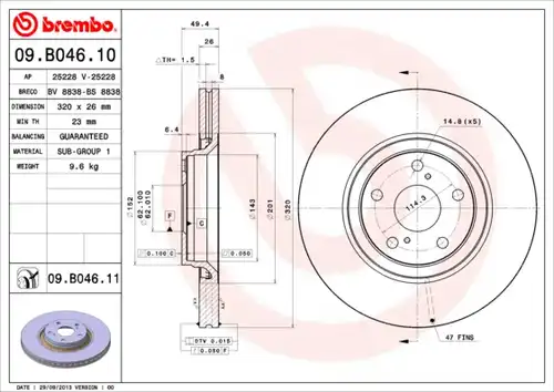 спирачен диск BREMBO 09.B046.10