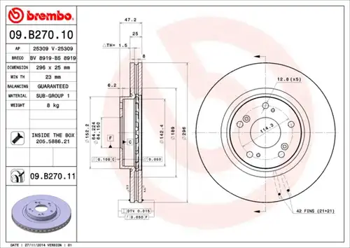 спирачен диск BREMBO 09.B270.10