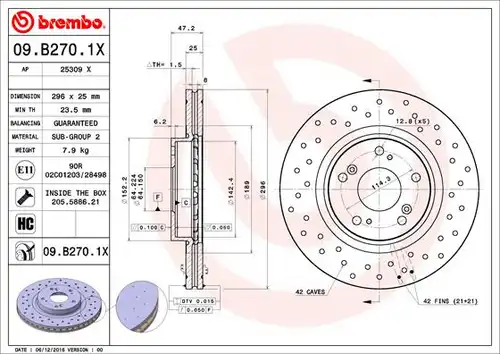 спирачен диск BREMBO 09.B270.1X