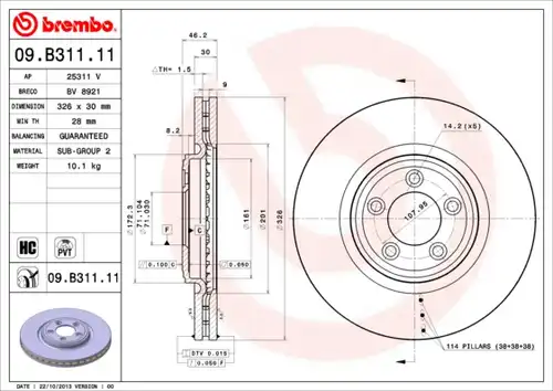 спирачен диск BREMBO 09.B311.11