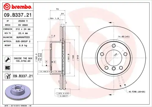 спирачен диск BREMBO 09.B337.21