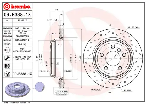 спирачен диск BREMBO 09.B338.1X