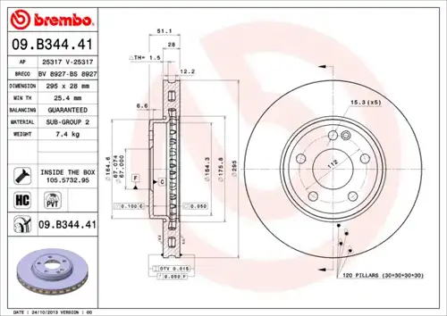 спирачен диск BREMBO 09.B344.41