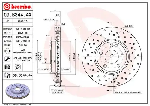 спирачен диск BREMBO 09.B344.4X