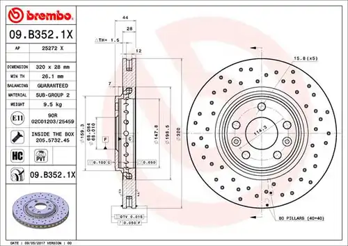 спирачен диск BREMBO 09.B352.1X