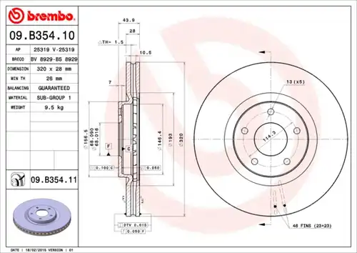 спирачен диск BREMBO 09.B354.11