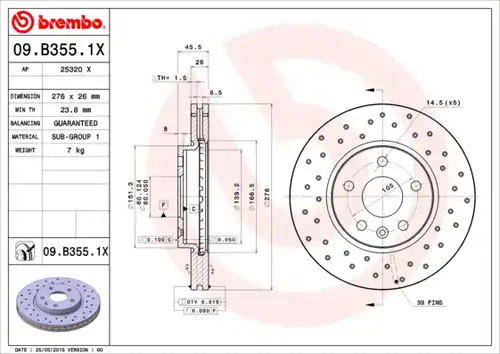 спирачен диск BREMBO 09.B355.1X