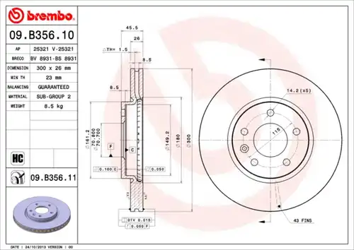 спирачен диск BREMBO 09.B356.10