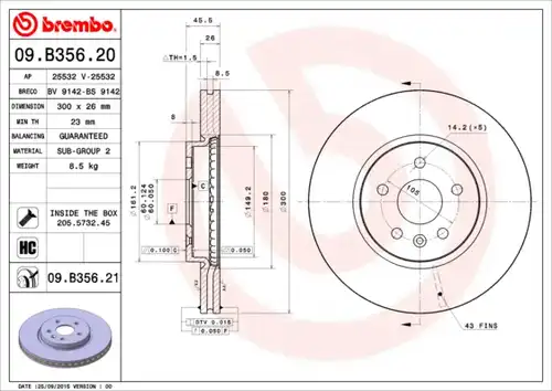 спирачен диск BREMBO 09.B356.21