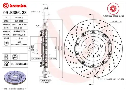 спирачен диск BREMBO 09.B386.33