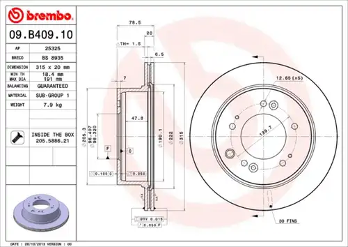 спирачен диск BREMBO 09.B409.10