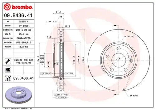 спирачен диск BREMBO 09.B436.41