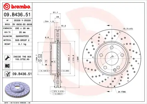 спирачен диск BREMBO 09.B436.51