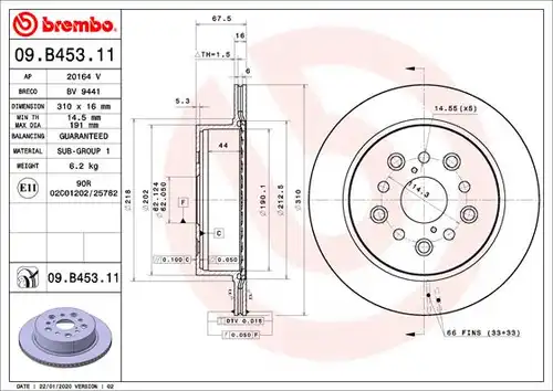 спирачен диск BREMBO 09.B453.11