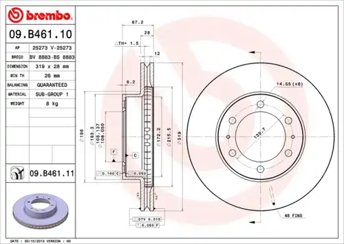 спирачен диск BREMBO 09.B461.11