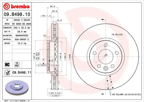 спирачен диск BREMBO 09.B498.10