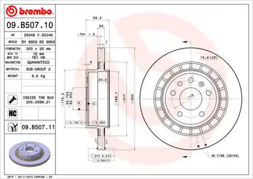 спирачен диск BREMBO 09.B507.11