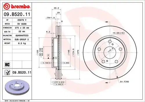 спирачен диск BREMBO 09.B520.11