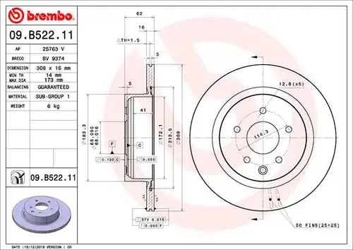 спирачен диск BREMBO 09.B522.11