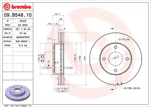 спирачен диск BREMBO 09.B548.10