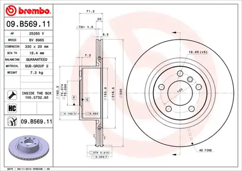 спирачен диск BREMBO 09.B569.11