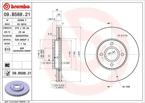 спирачен диск BREMBO 09.B588.21