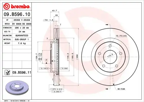 спирачен диск BREMBO 09.B596.11