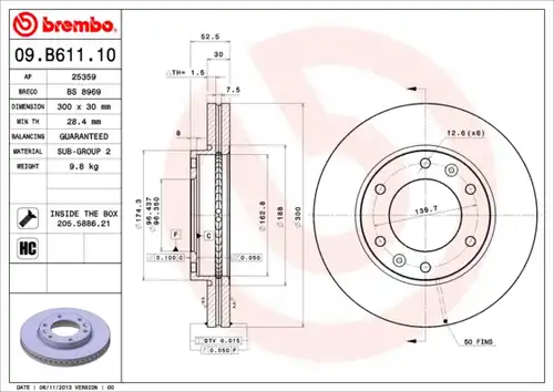 спирачен диск BREMBO 09.B611.10