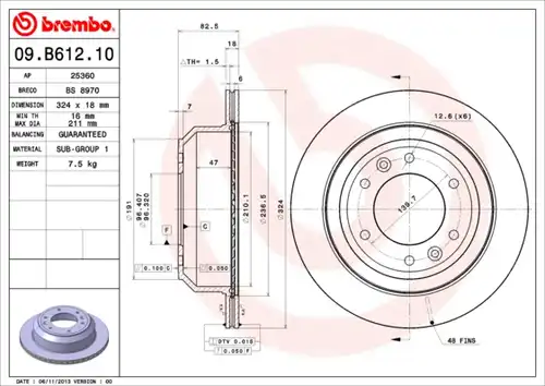 спирачен диск BREMBO 09.B612.10